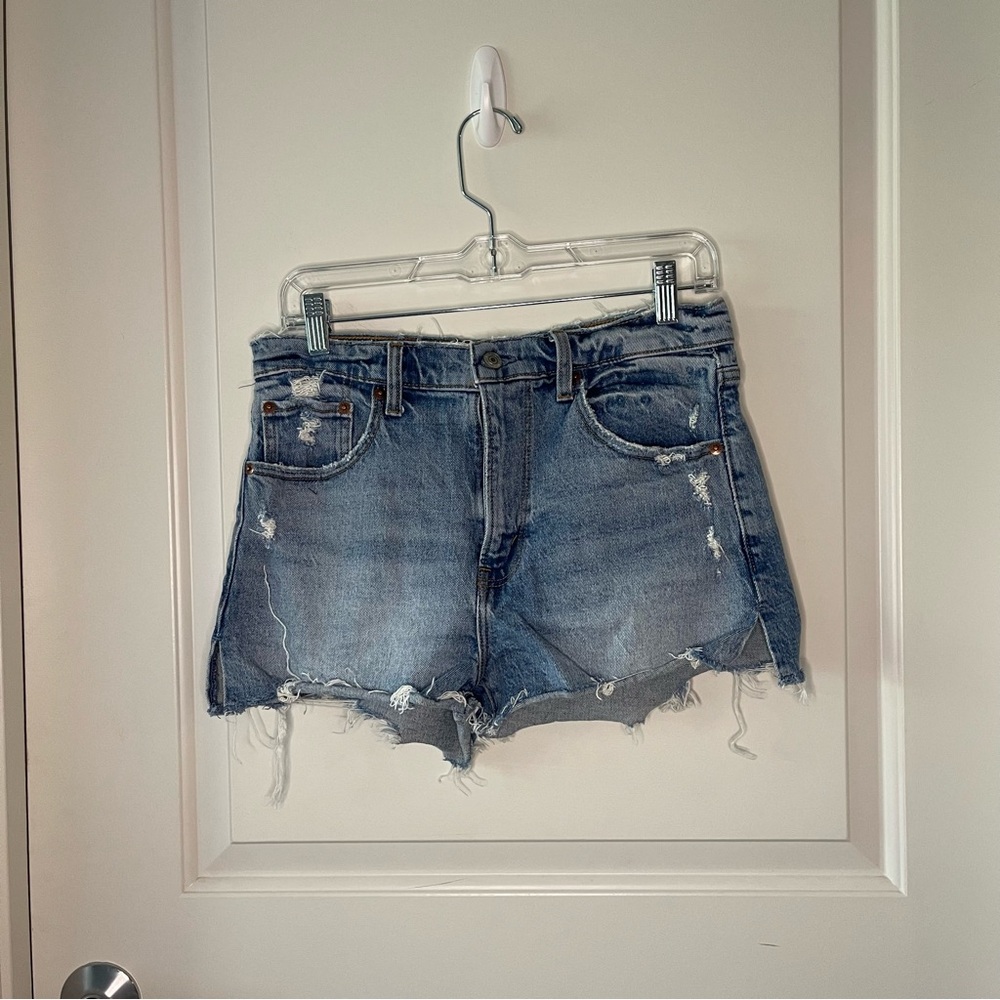 Abercrombie and Fitch Distressed Light/Medium Wash Mom Shorts